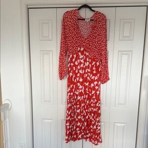 Diane Von Furstenberg Orange and White Long Sleeve Dress